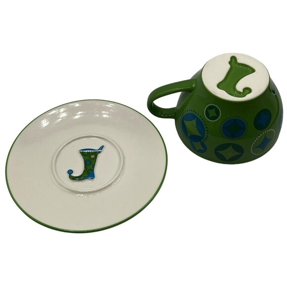 2006 Holiday Starbucks Elf Christmas Stocking Green Coffee Mug Tea Cup & Saucer - Picture 4 of 8